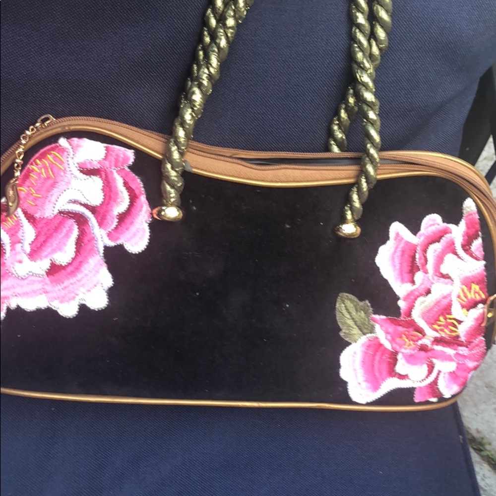 Velvet floral purse with rope handles